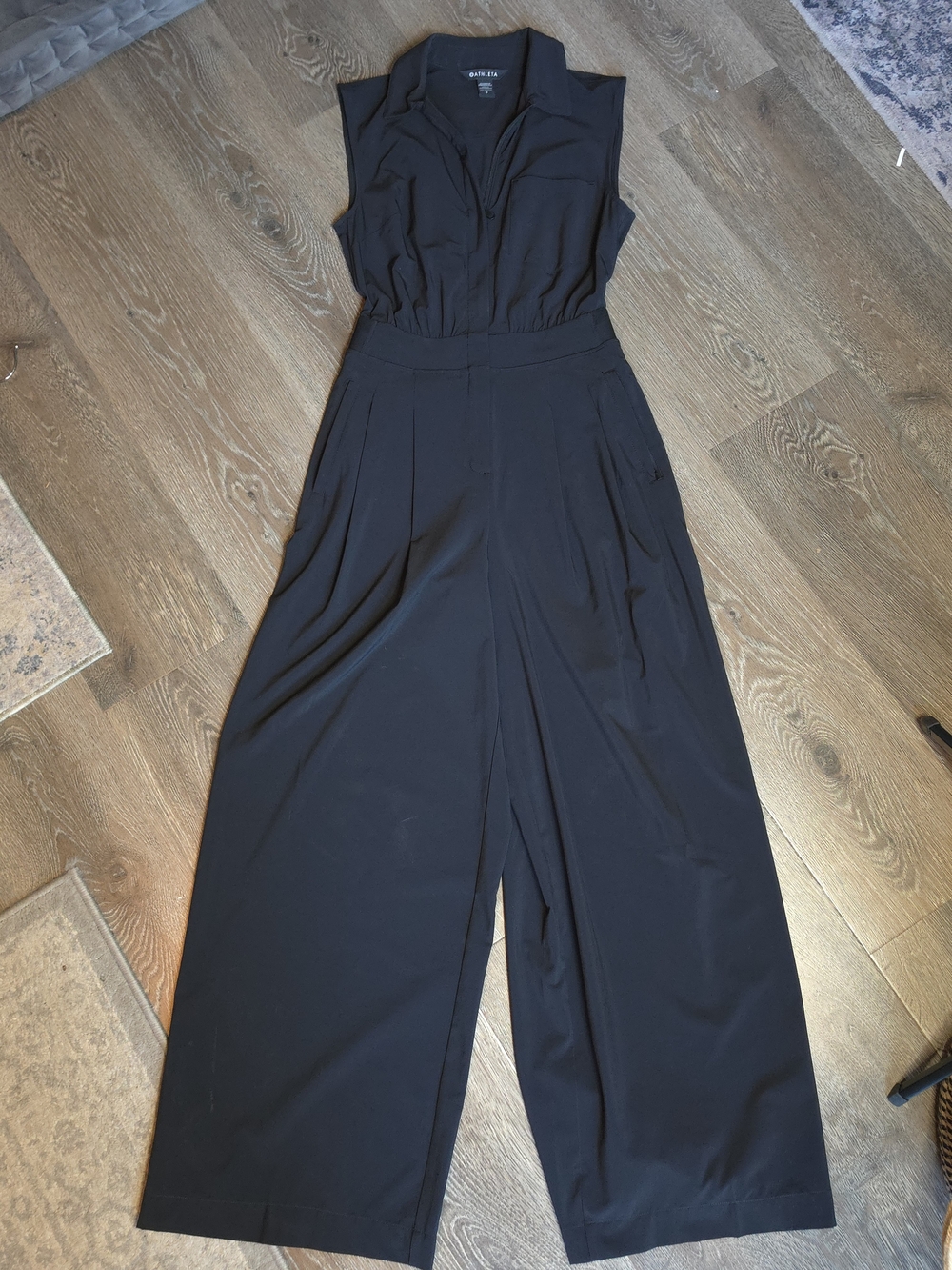 Athleta Brooklyn Heights Wide Leg Jumpsuit Black Sleeveless Collared Size 0